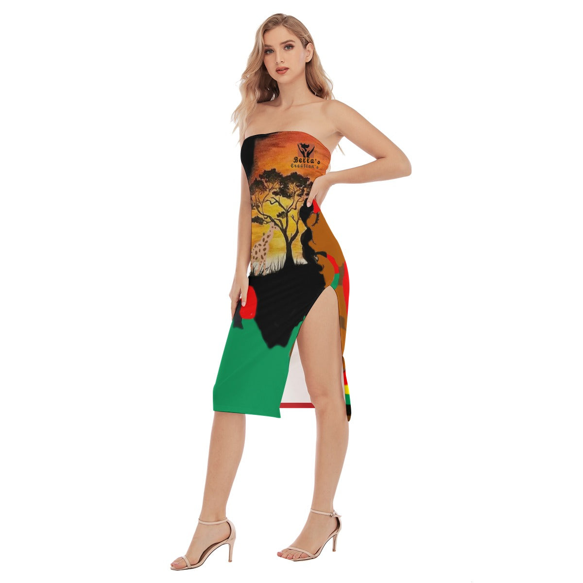 All-Over Print Women's Side Split Tube Top Dress