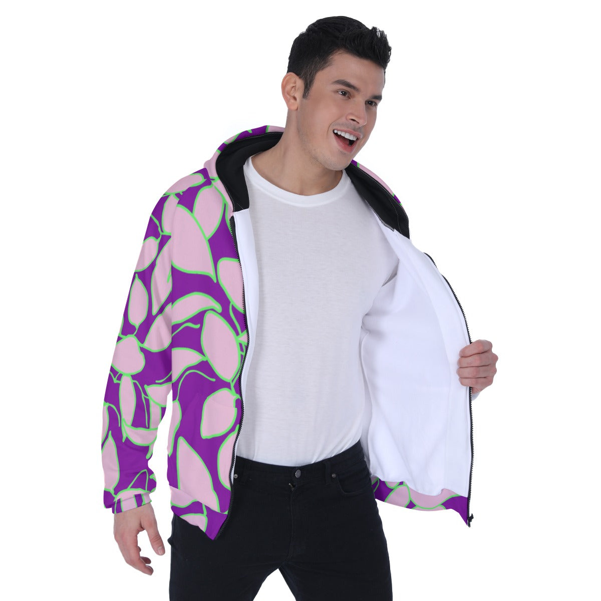 All-Over Print Men's Heavy Fleece Raglan Zip Up Hoodie With Pocket