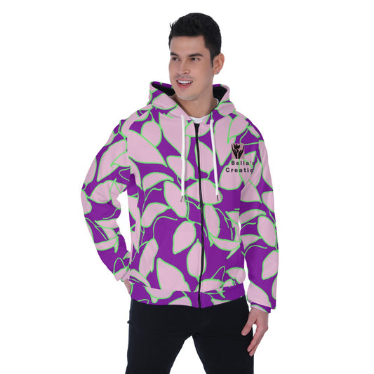 All-Over Print Men's Heavy Fleece Raglan Zip Up Hoodie With Pocket