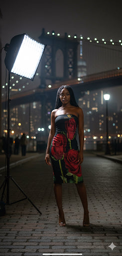 I am Unique Collection Black Dressnwith Red Roses