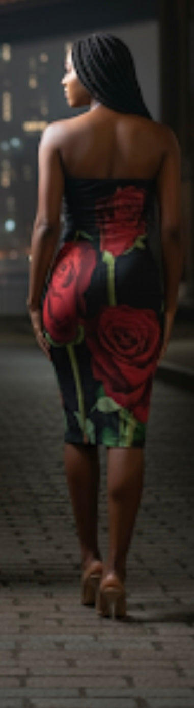I am Unique Collection Black Dressnwith Red Roses