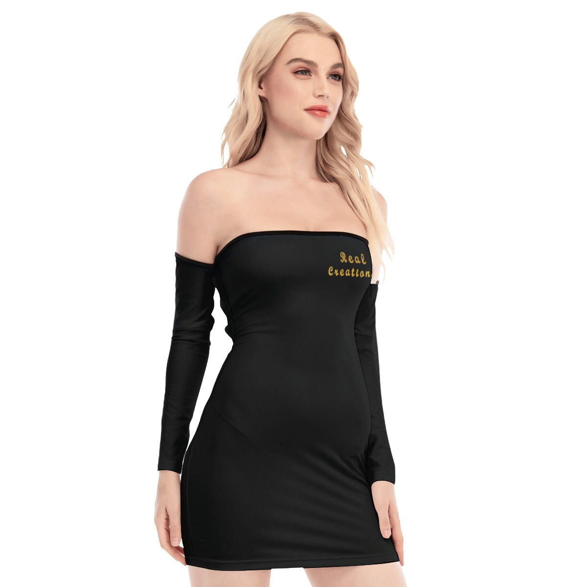 All-Over Print Women's Off-shoulder Back Lace-up Dress