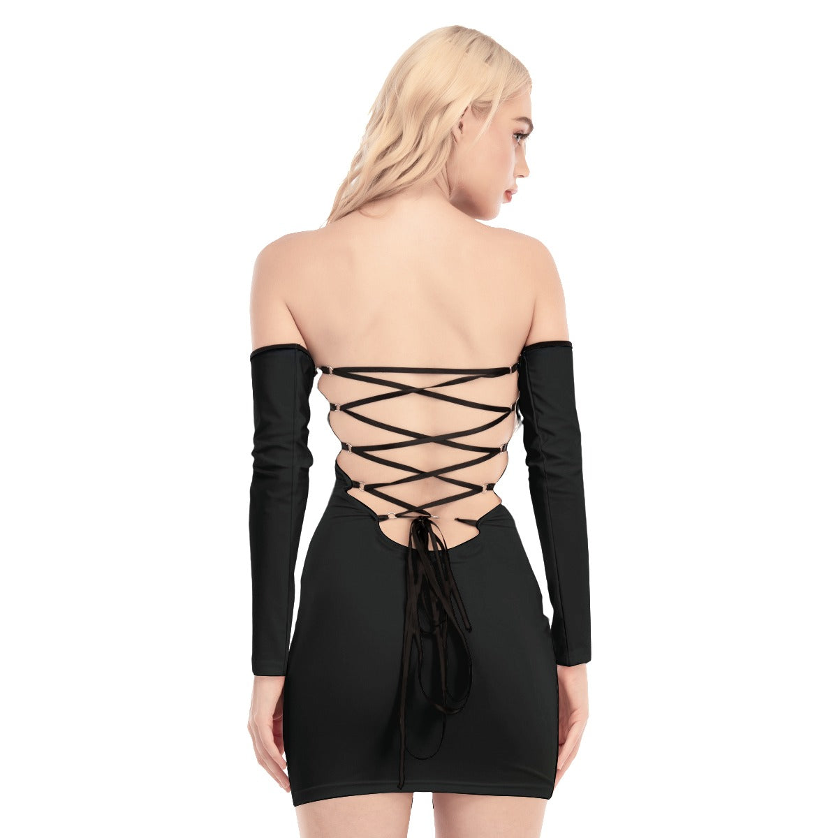 All-Over Print Women's Off-shoulder Back Lace-up Dress
